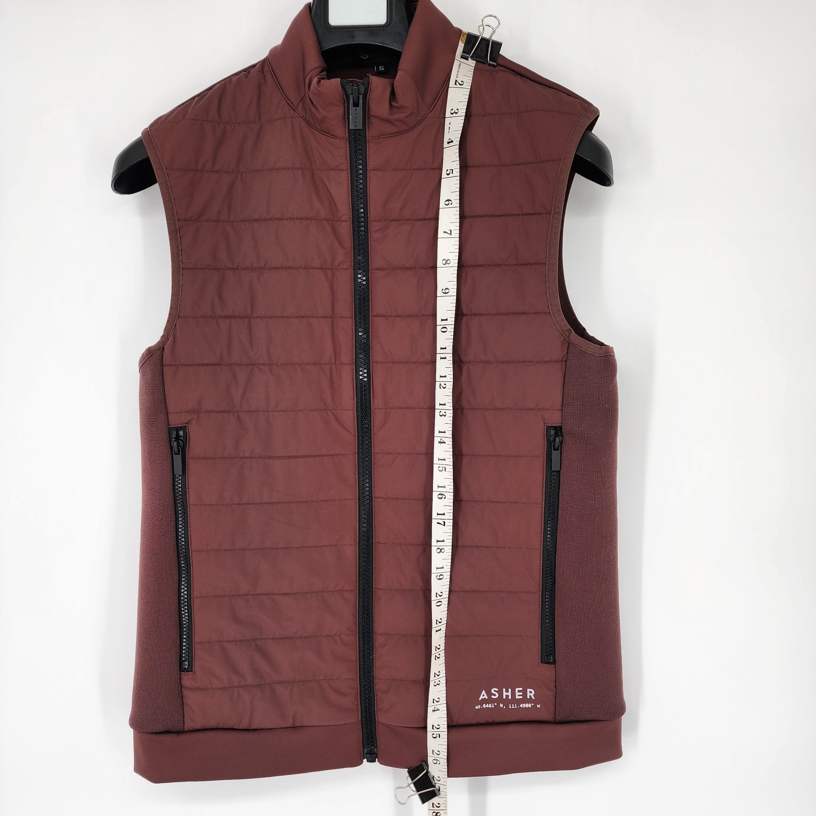 Asher Golf Tech Vest Quilted Men's Size Small Brown Full Zip Stretch Euc — image 3 of 8